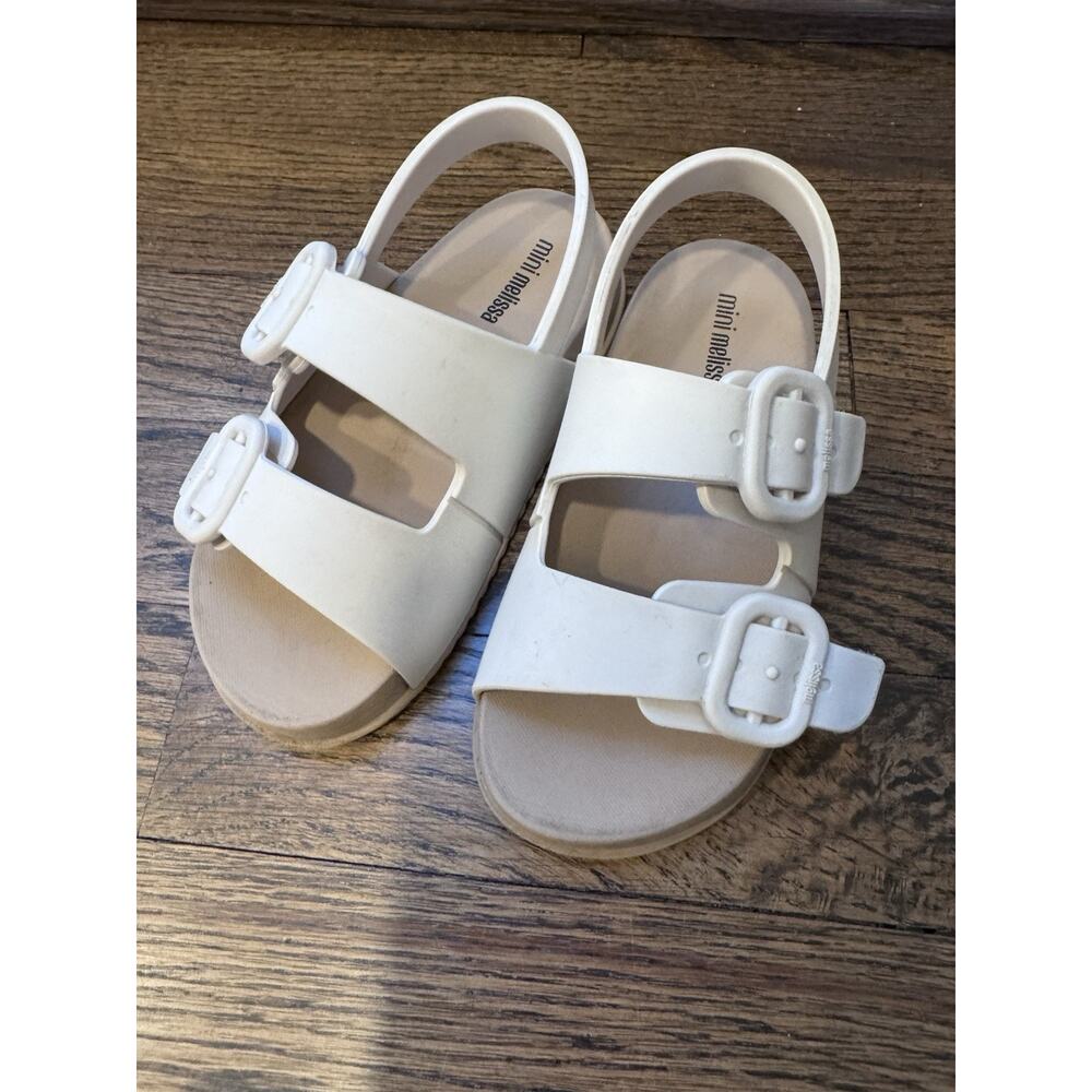 Mini Melissa White and Tan Kids Buckle Sandals - Picture 7 of 15
